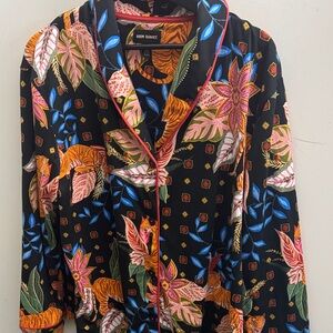 Room Service Women's Vibrant Floral Tiger Pajama Set - Black and Multicolor